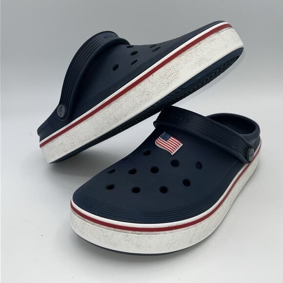 CROCS Off Court Clogs Navy Slip On Casual Sandal Men's Size M5 W7 Pre-owned Flag - Picture 1 of 13